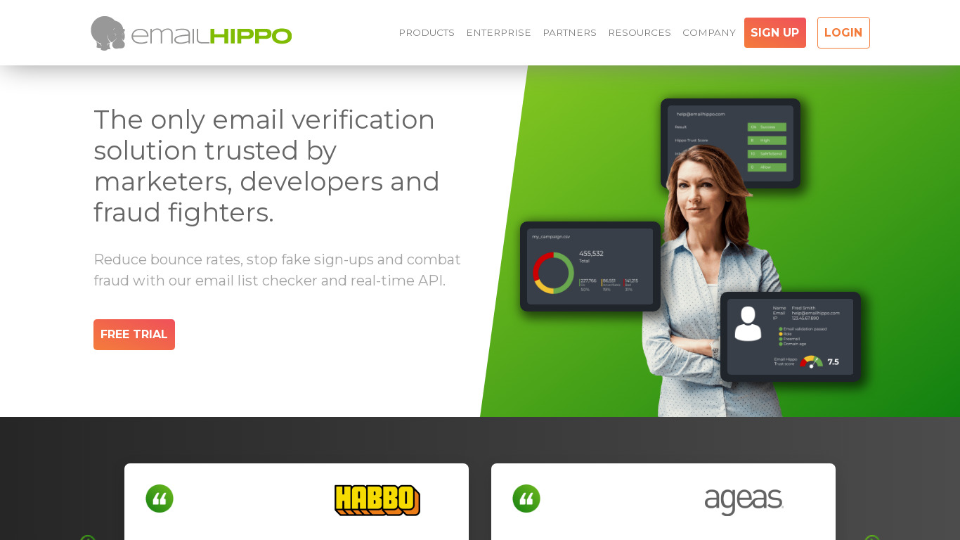 Email Hippo Landing page