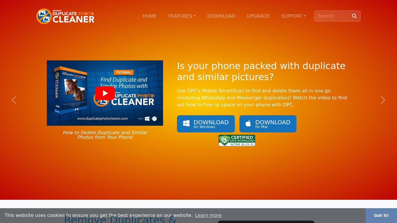 Duplicate Photo Cleaner Landing page