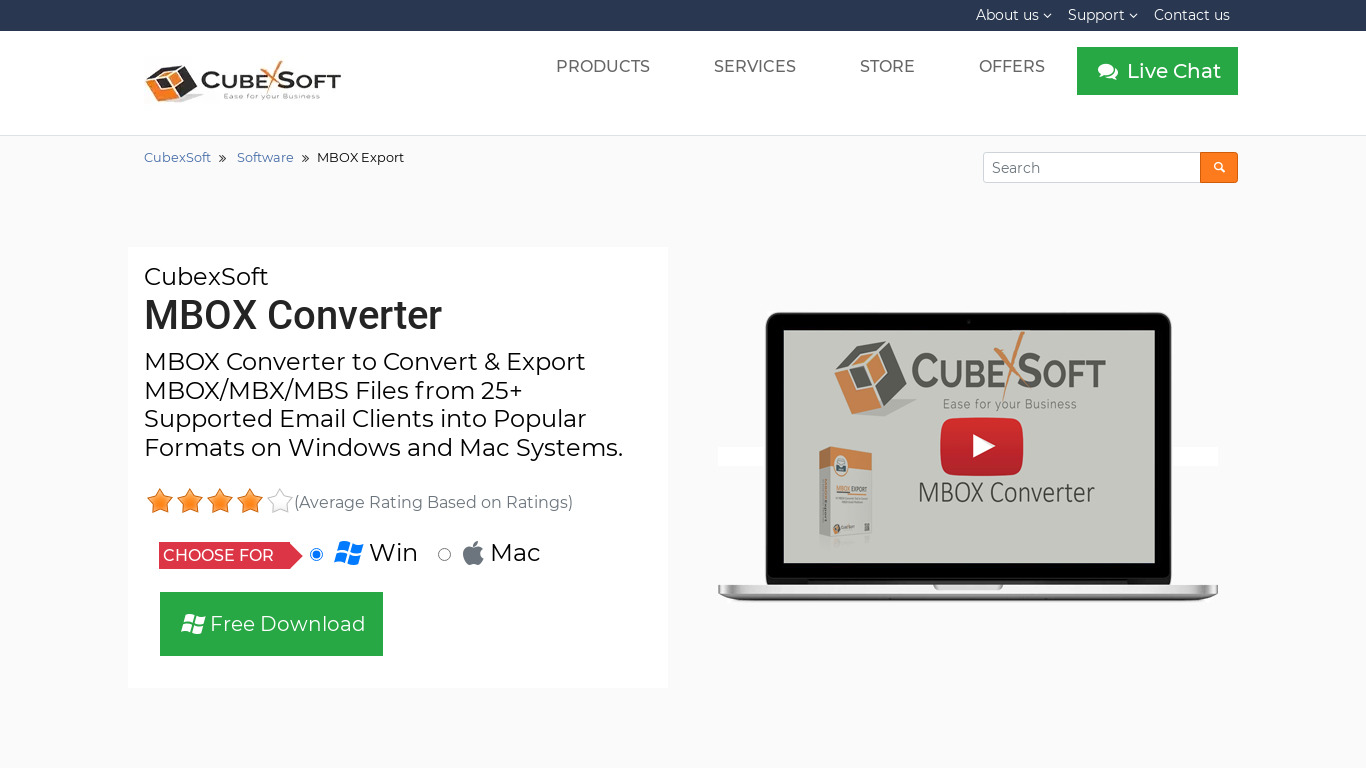 CubexSoft MBOX Converter Tool Landing page