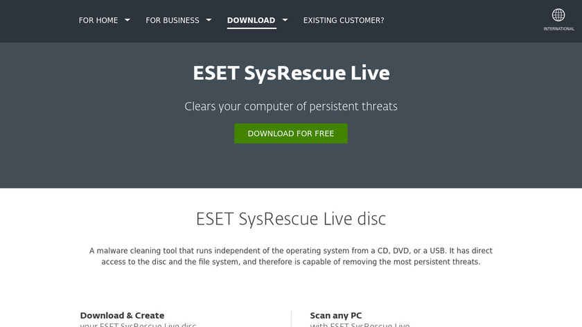 ESET SysRescue Live Landing Page