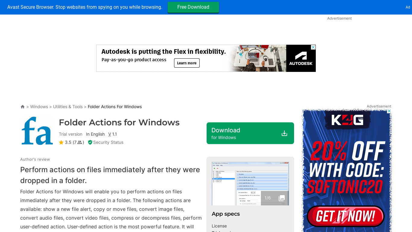 Folder Actions for Windows Landing page