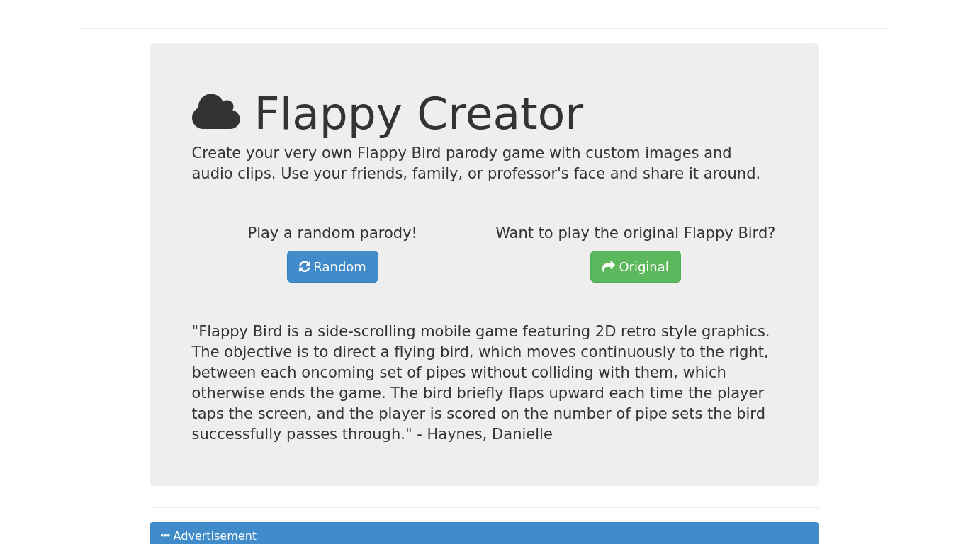 Flappy Creator Landing page