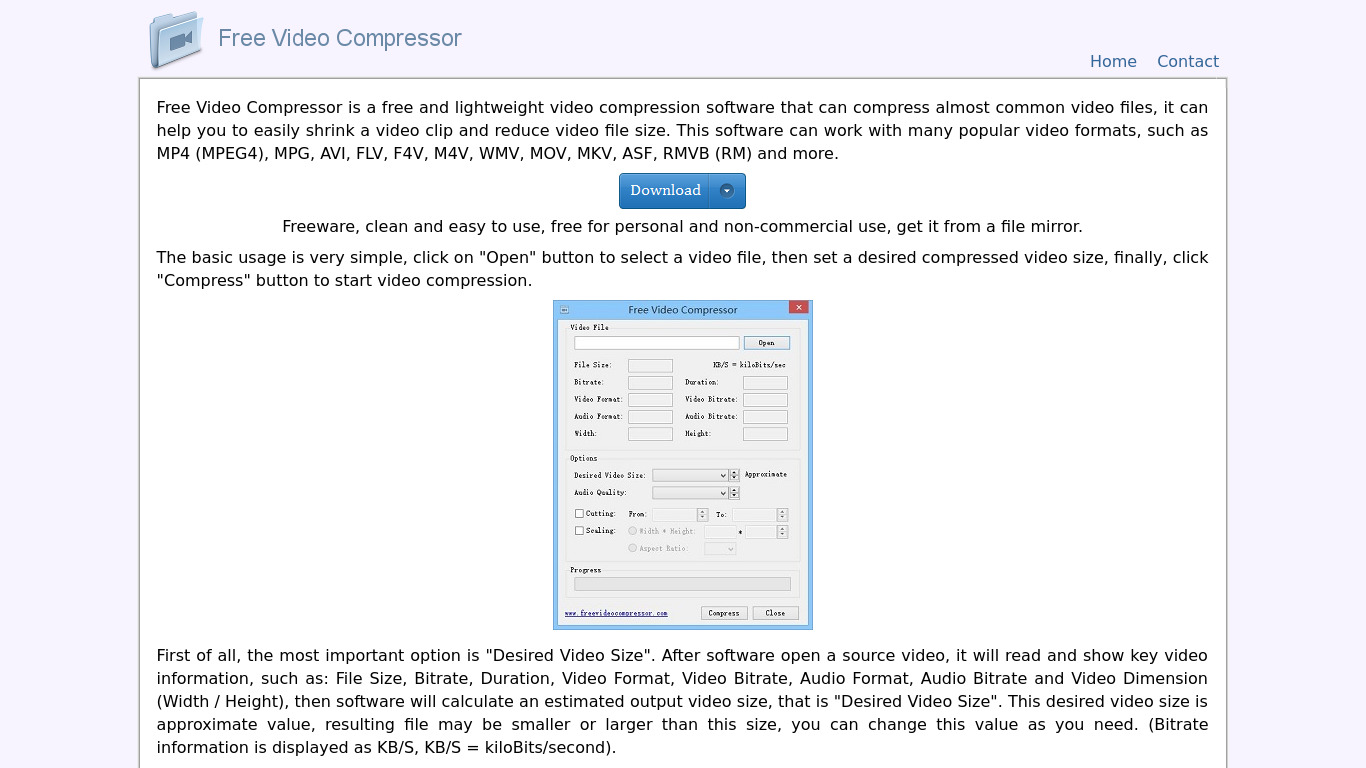 Free Video Compressor Landing page