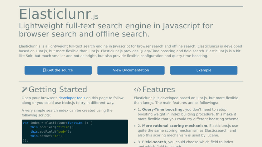 Elasticlunr Landing Page