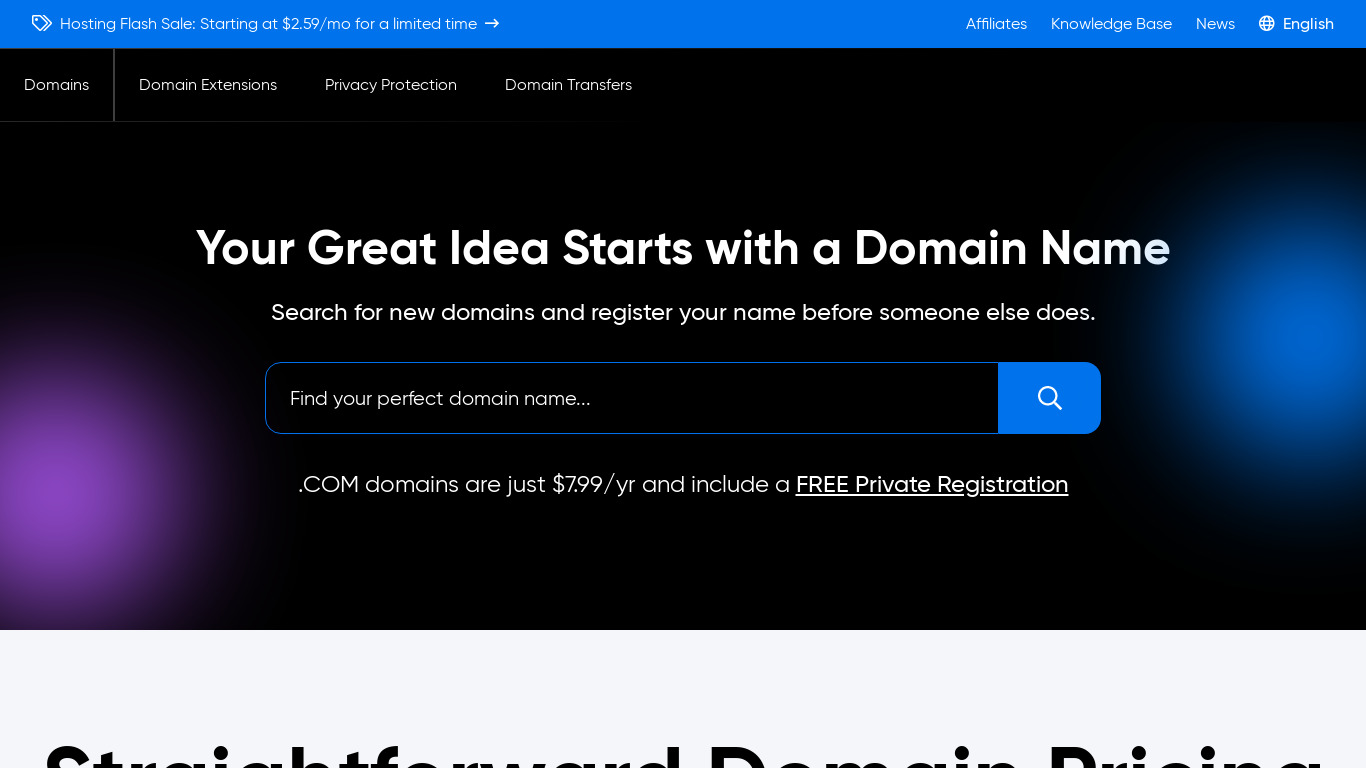 DreamHost Domain Registration Landing page