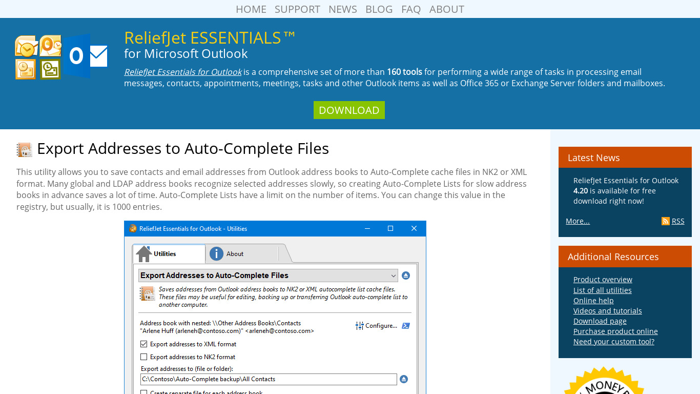 Export Addresses to Auto-Complete Files Landing page