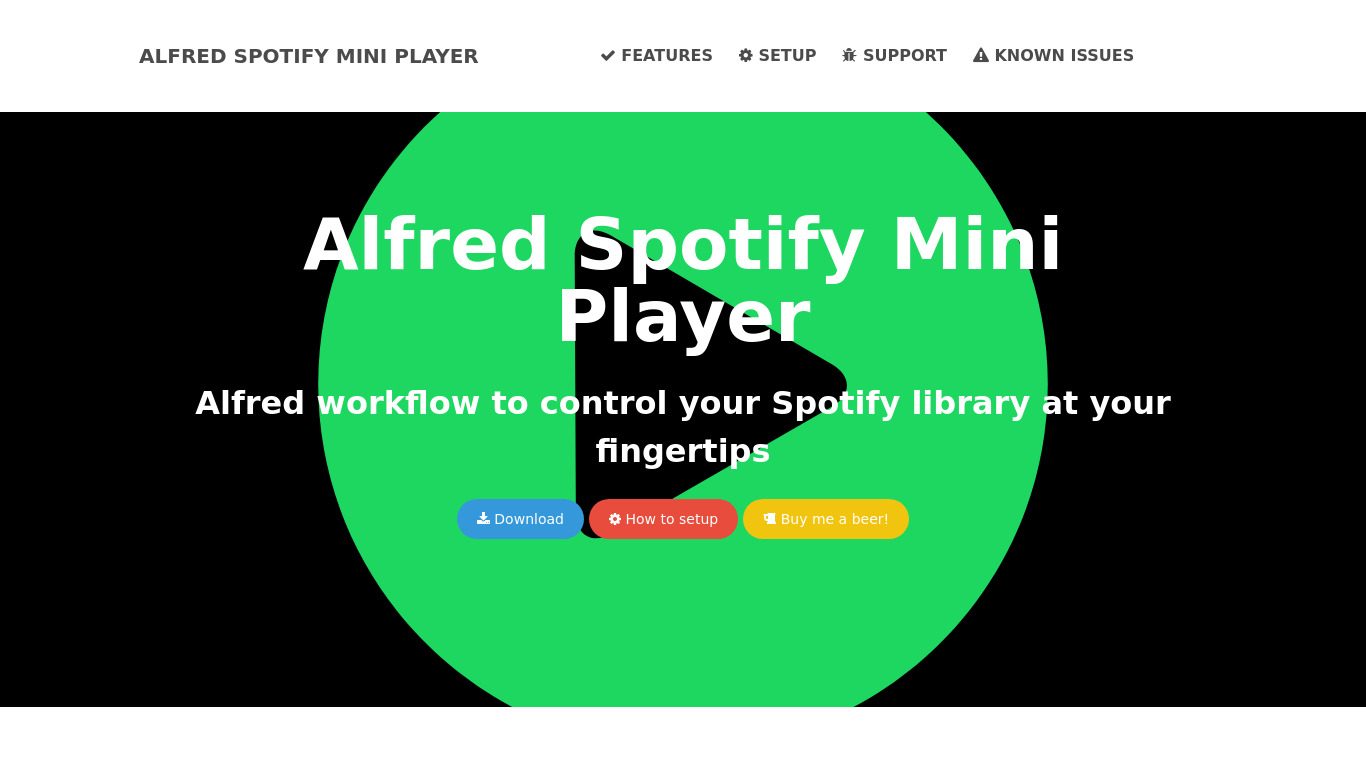 Alfred Spotify Mini Player Landing page