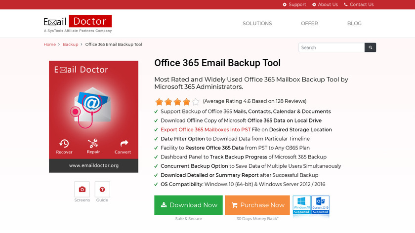 EmailDoctor Office 365 Backup Tool Landing Page