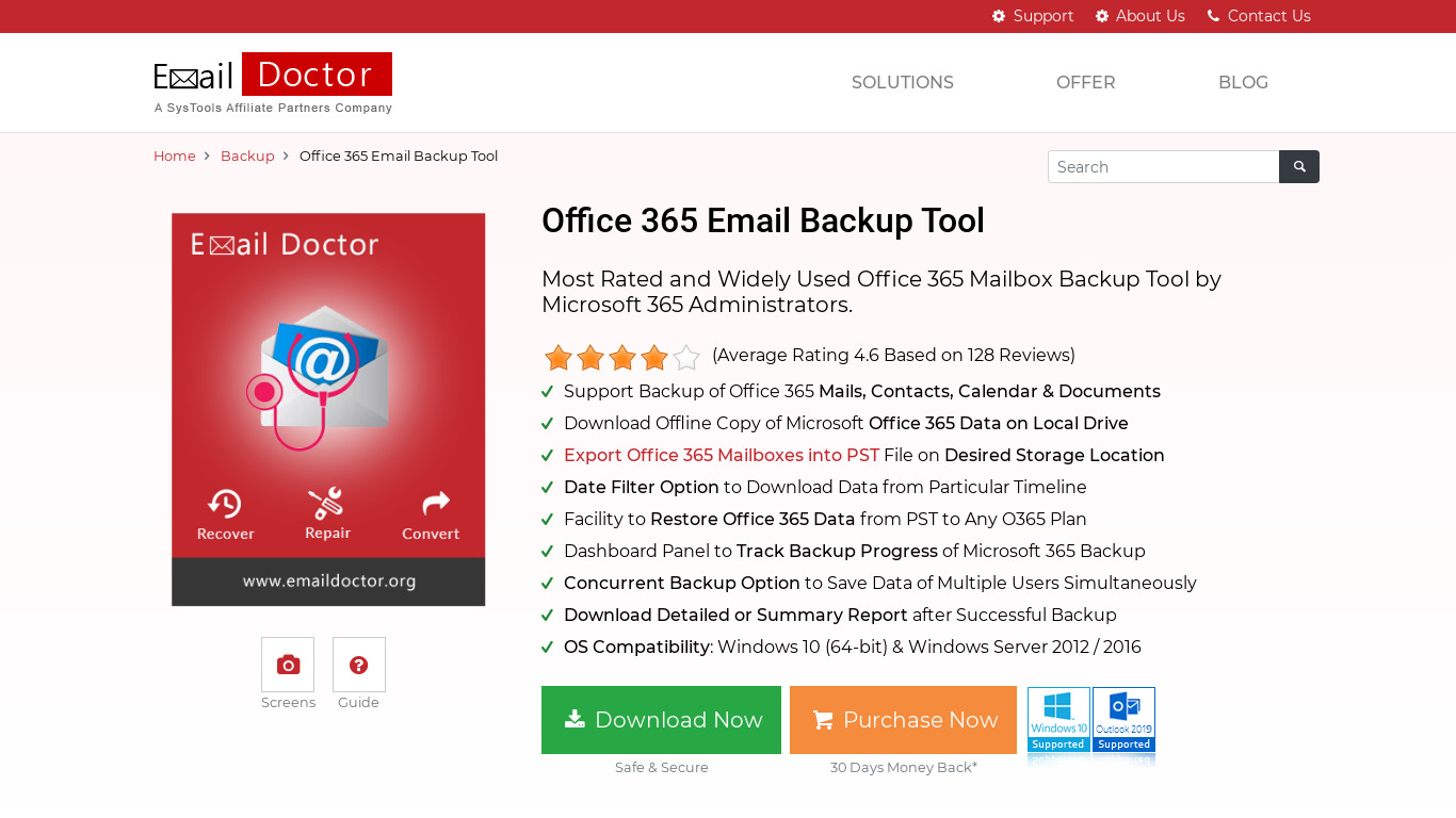 EmailDoctor Office 365 Backup Tool Landing page