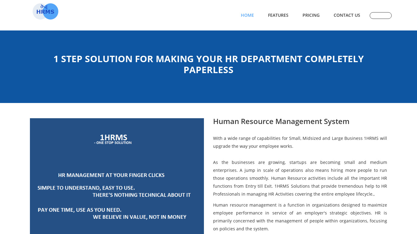 1hrms Landing page