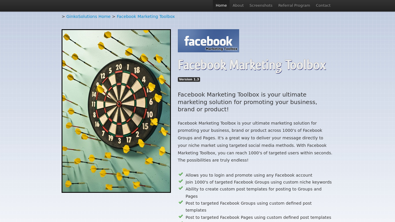 Facebook Marketing Toolbox Landing page