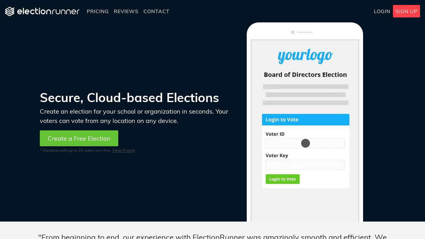Election Runner Landing page