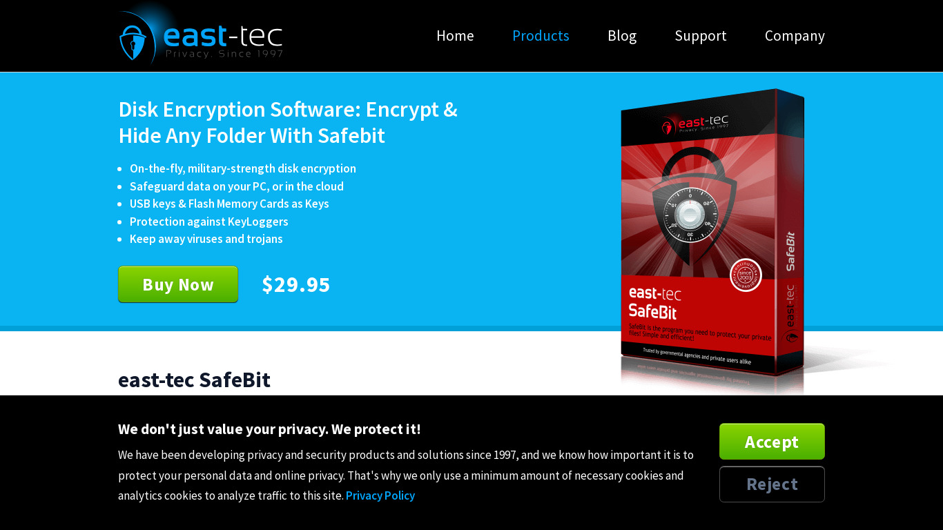 east-tec SafeBit Landing page