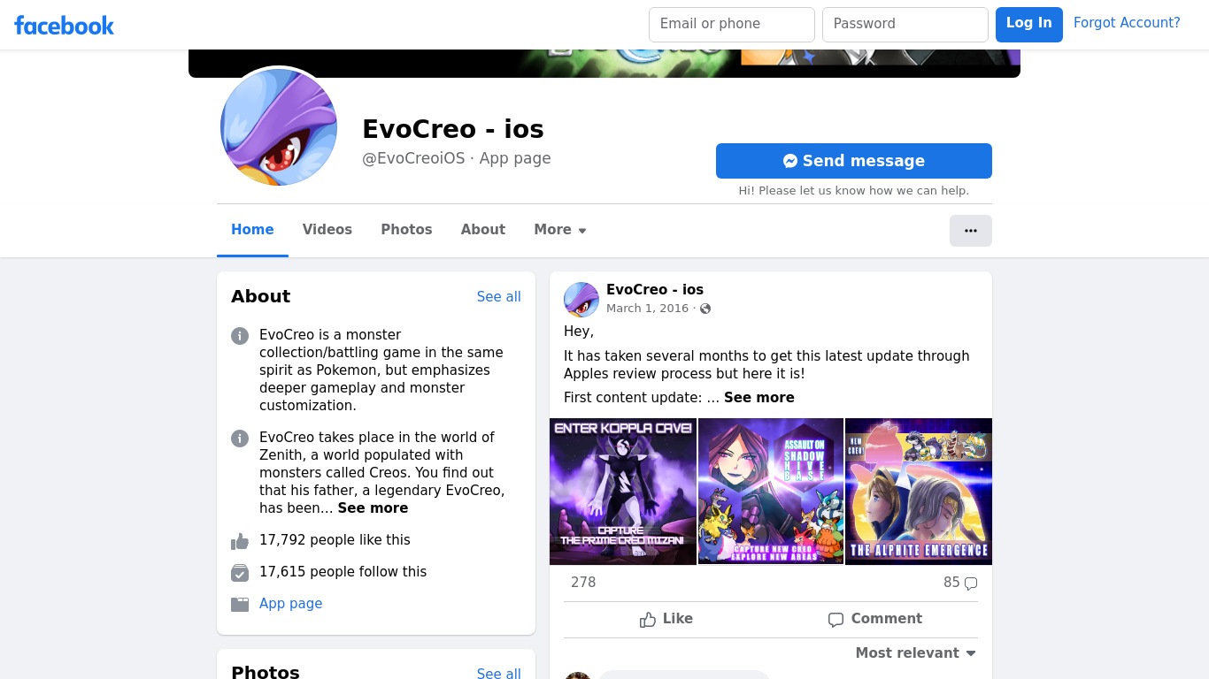EvoCreo Landing page