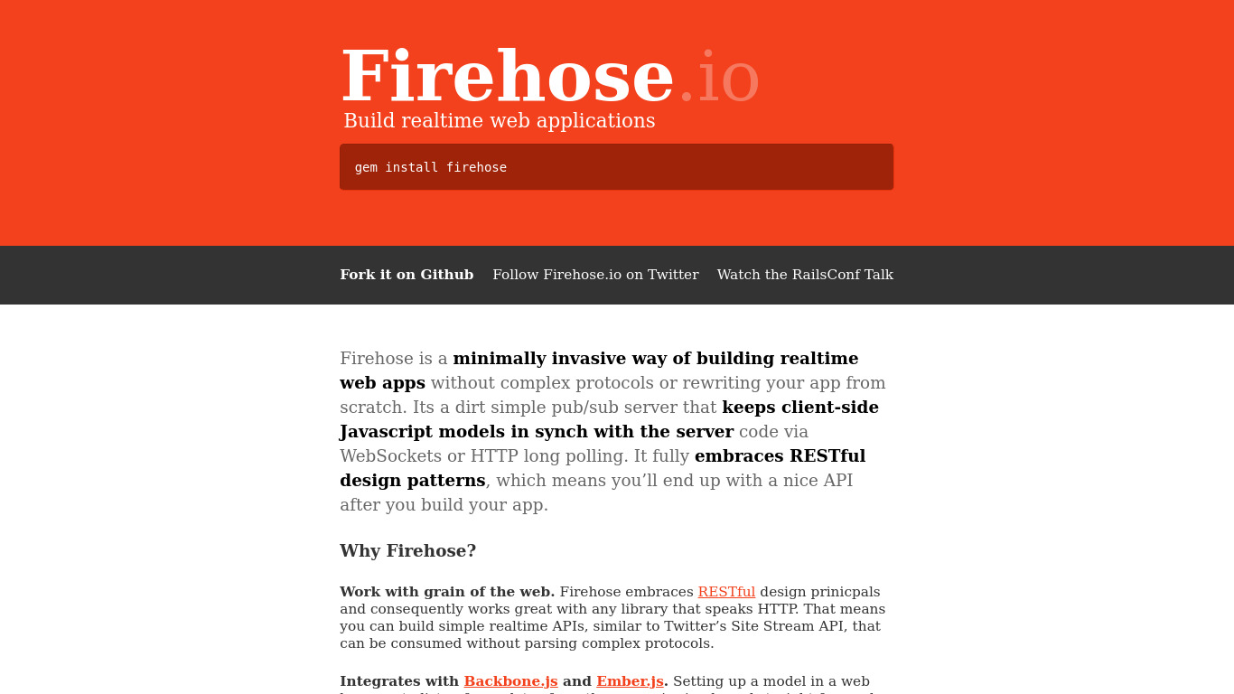 Firehose.io Landing page