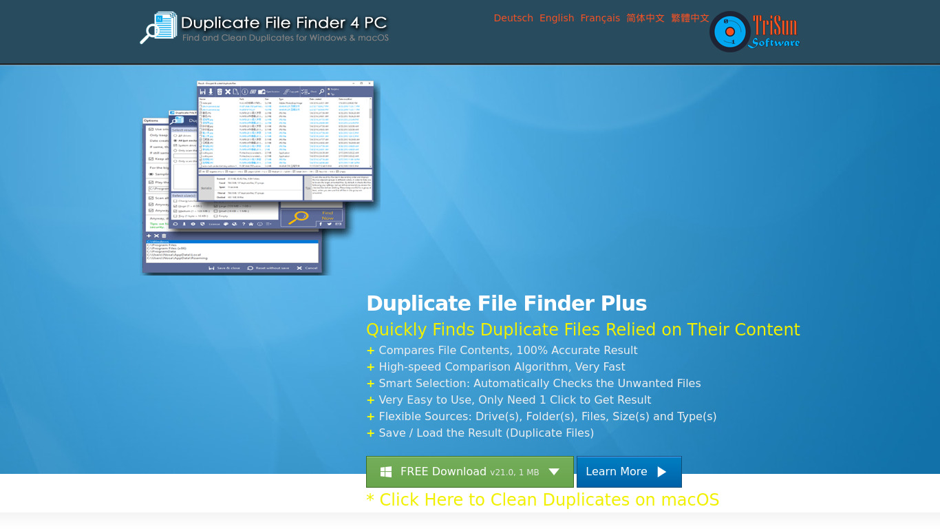 Duplicate File Finder Plus Landing page
