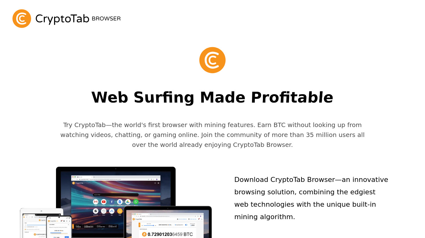 CryptoTab browser Landing page