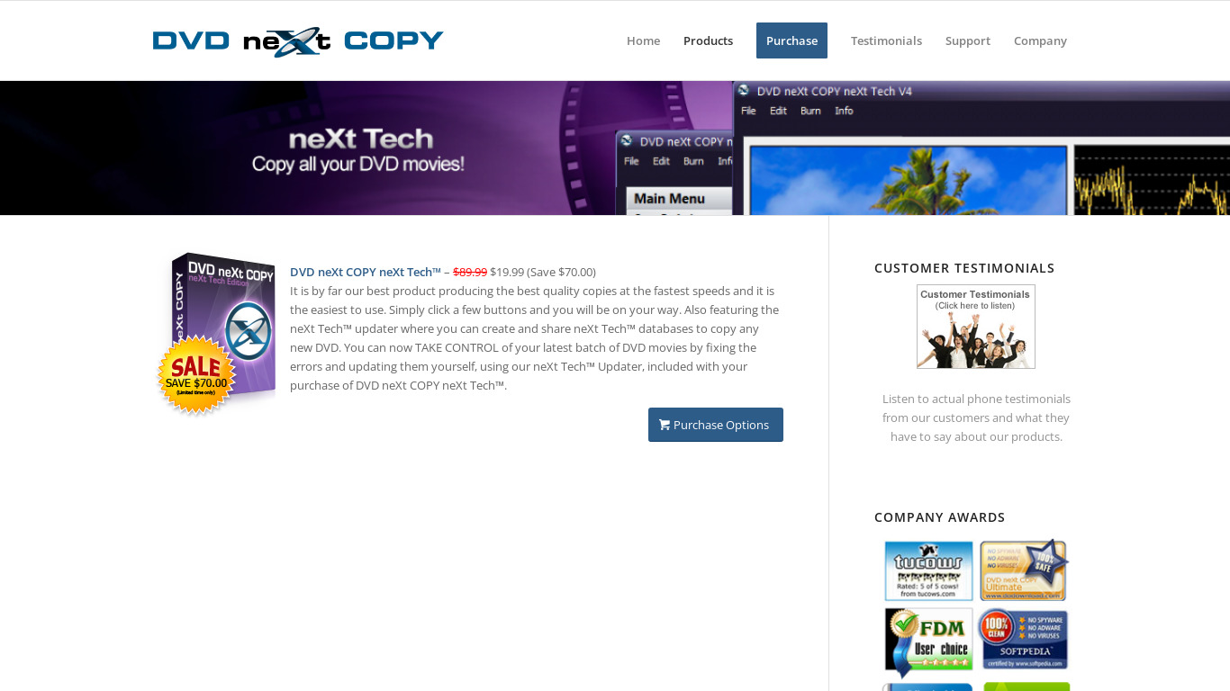 DVD neXt COPY neXt Tech Landing page