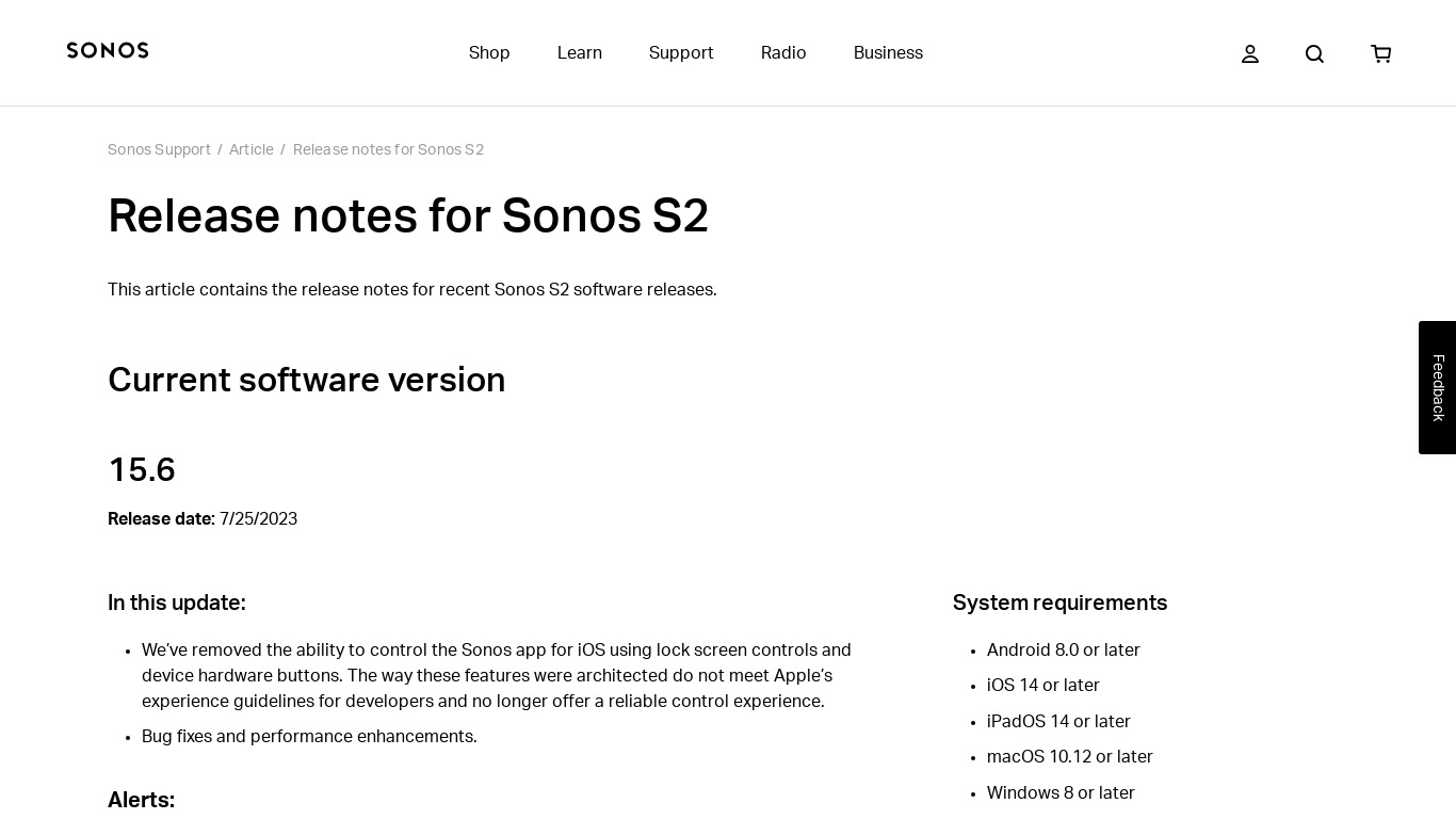 Sonos Landing page