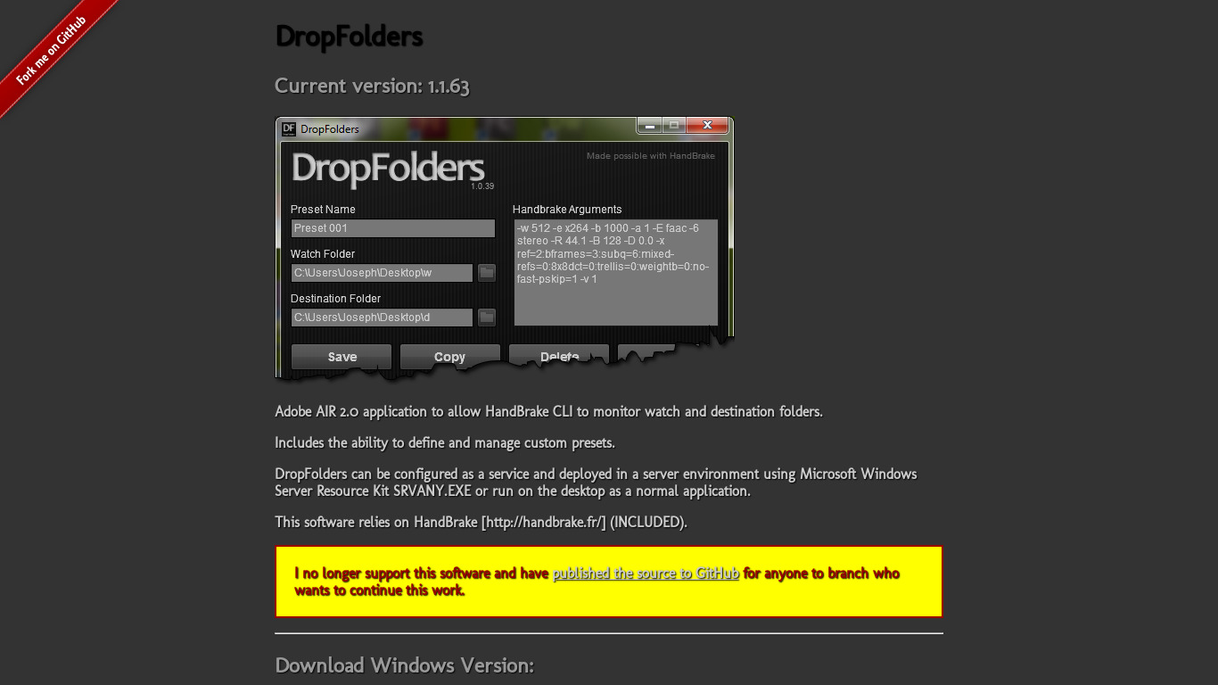 DropFolders Landing page