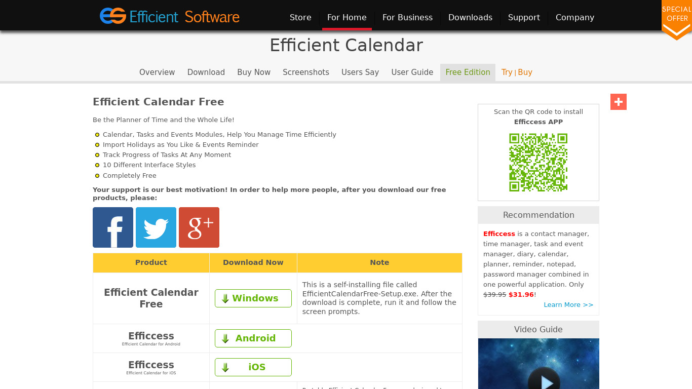 efficientcalendar.com Efficient Calendar Landing page