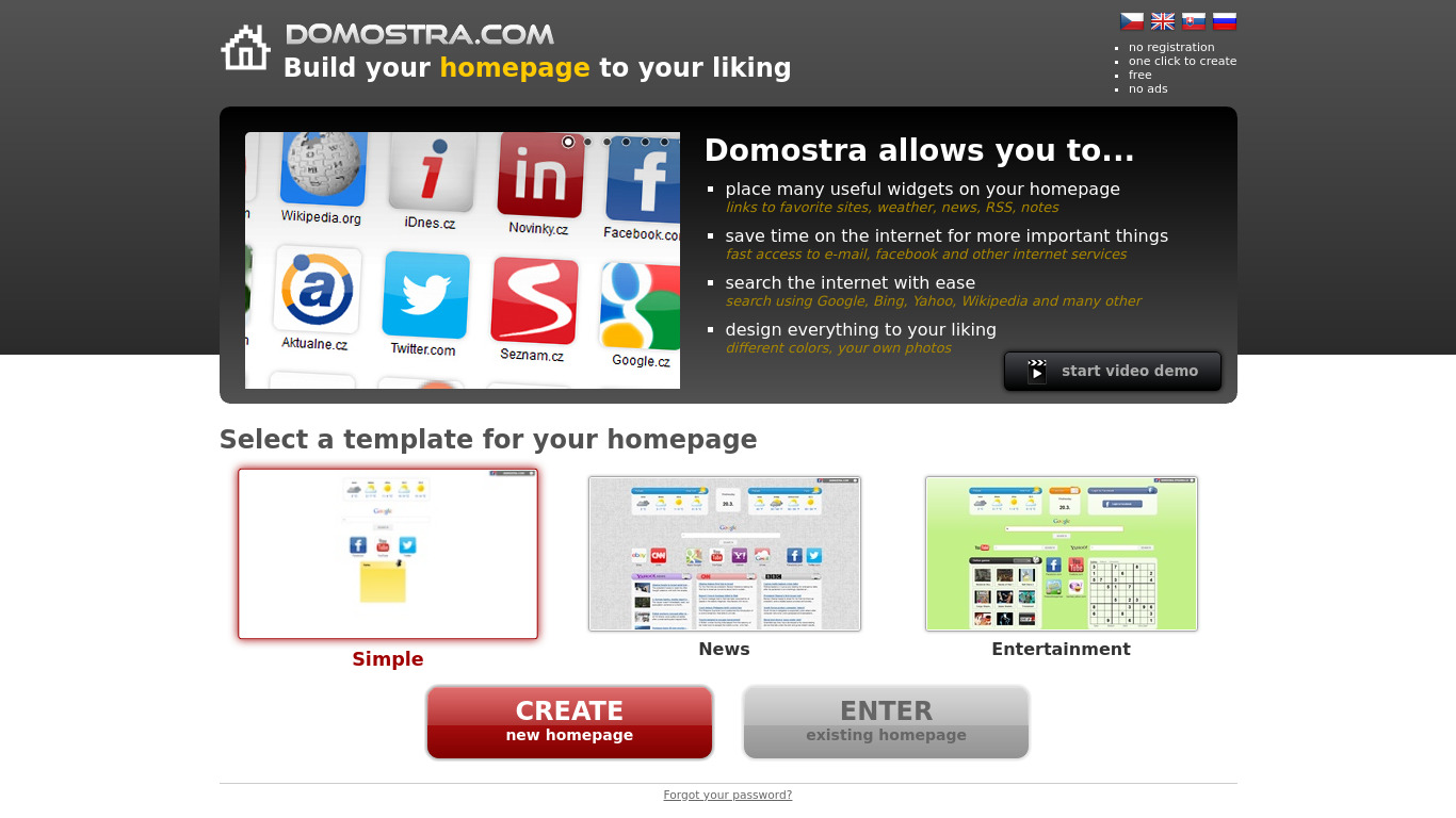 Domostra.com Landing page