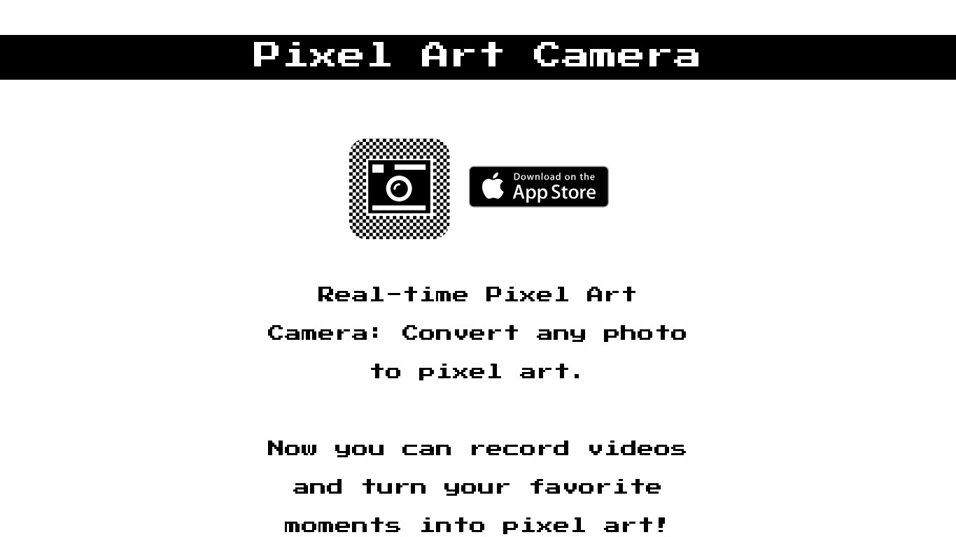 Pixel Art Camera Landing page