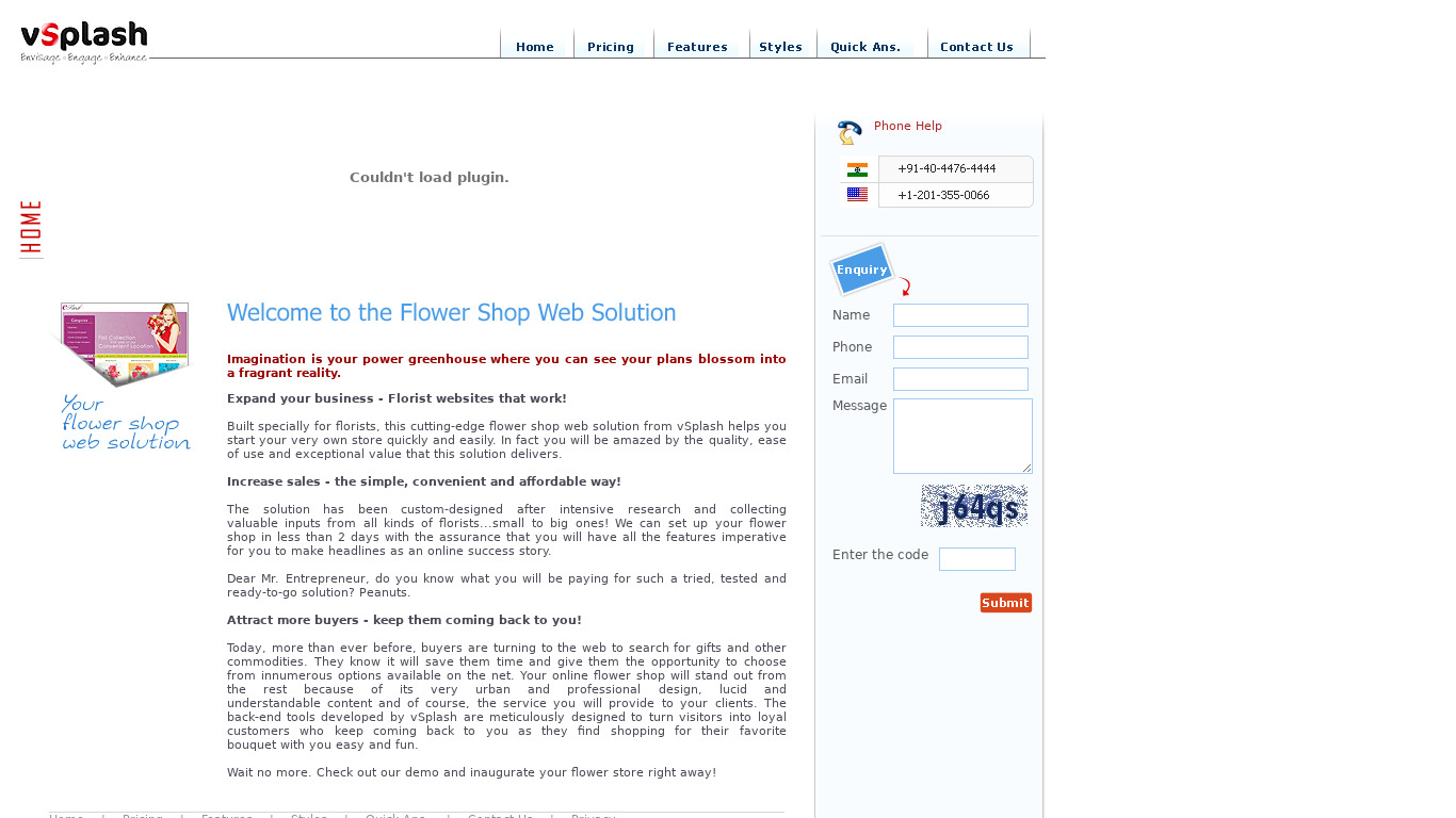 Flower Shop Web Solution Landing page