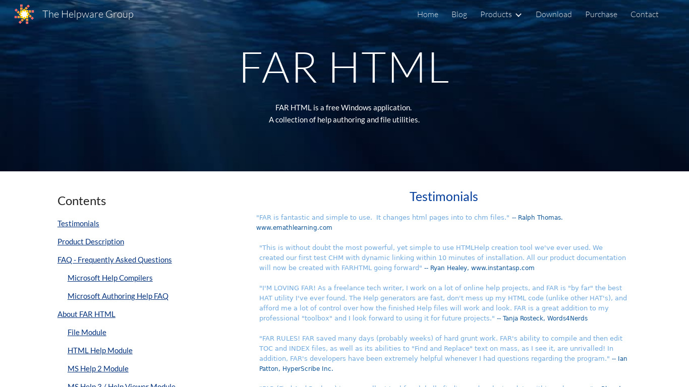FAR HTML Landing page