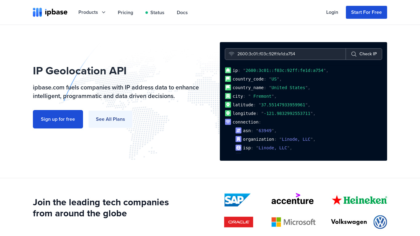 FreeGeoIP.app Landing page