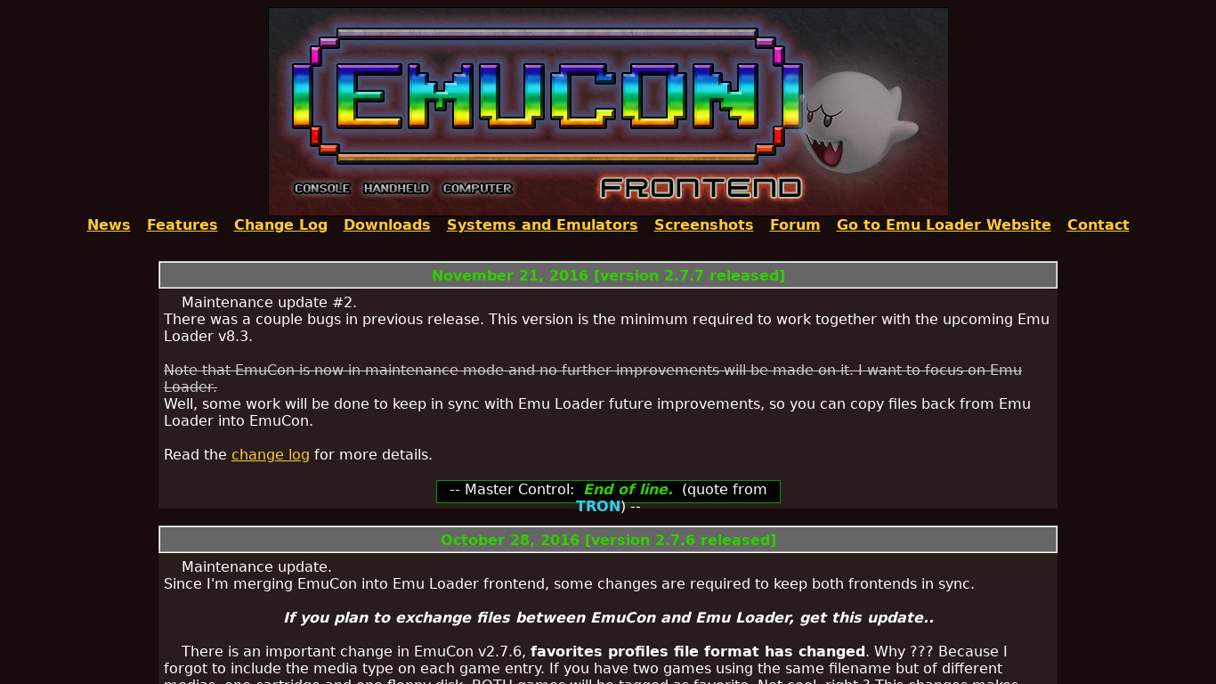 emuloader.mameworld.info EmuCon Landing page