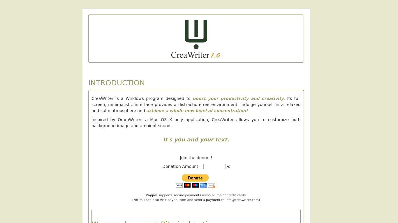 CreaWriter Landing page