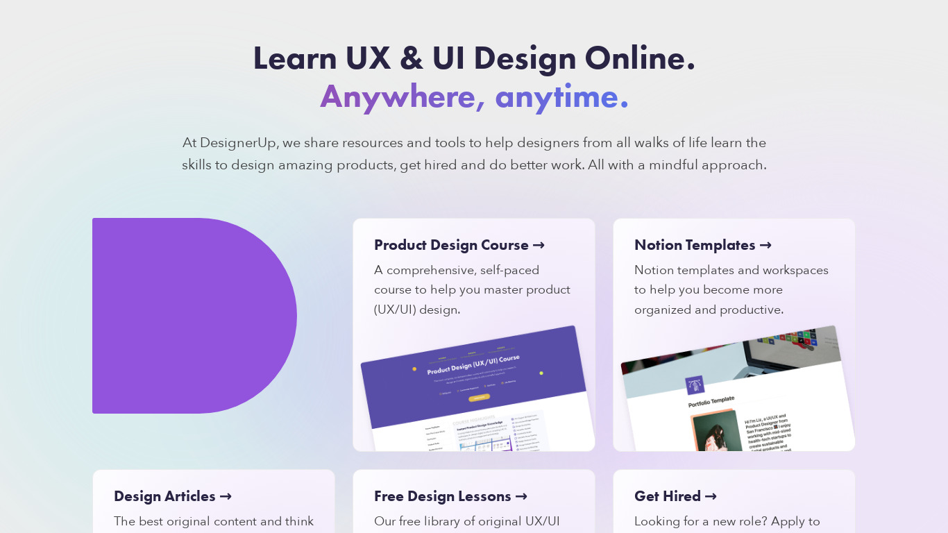 DesignerUp Landing page