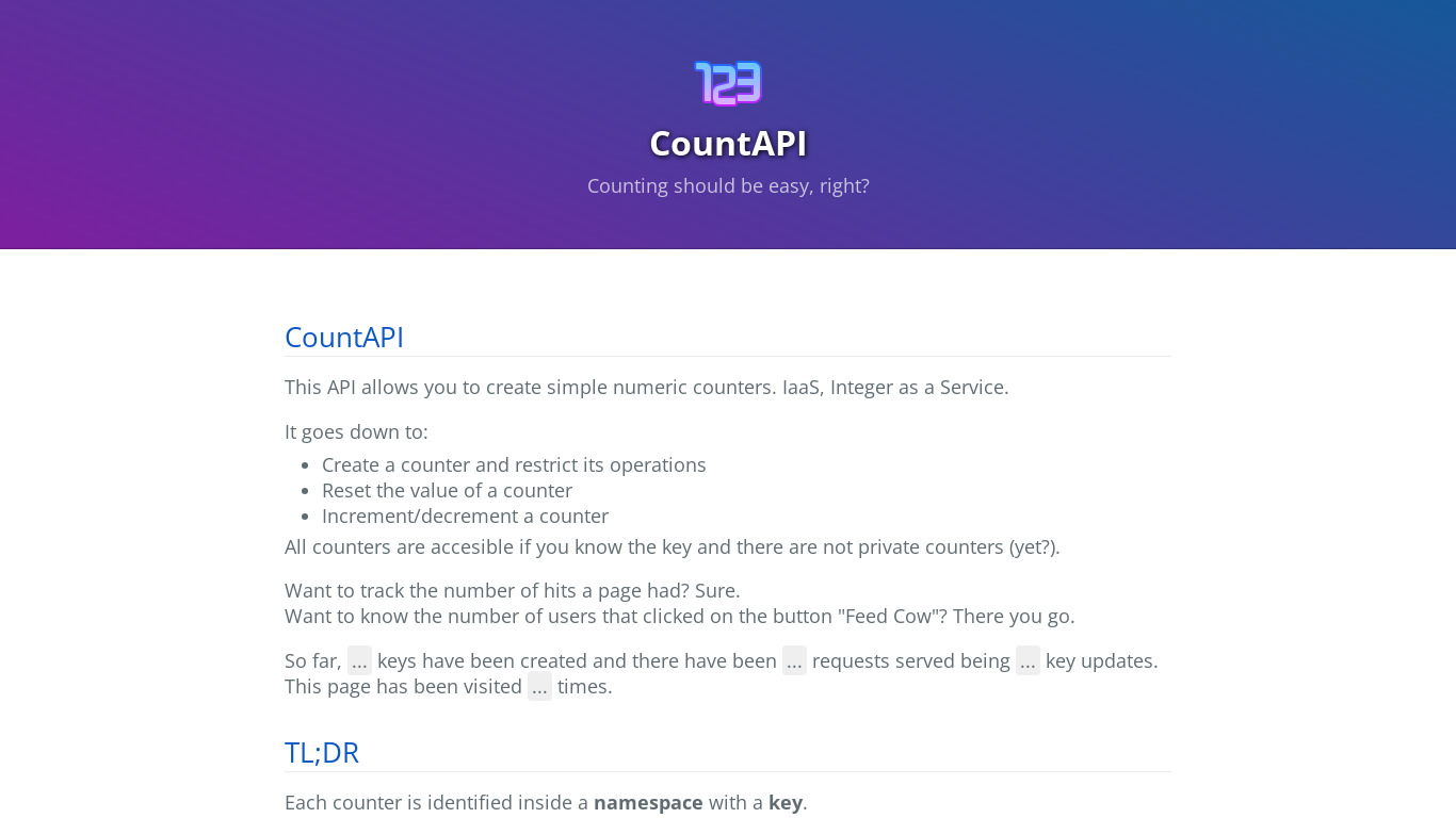 CountAPI Landing page