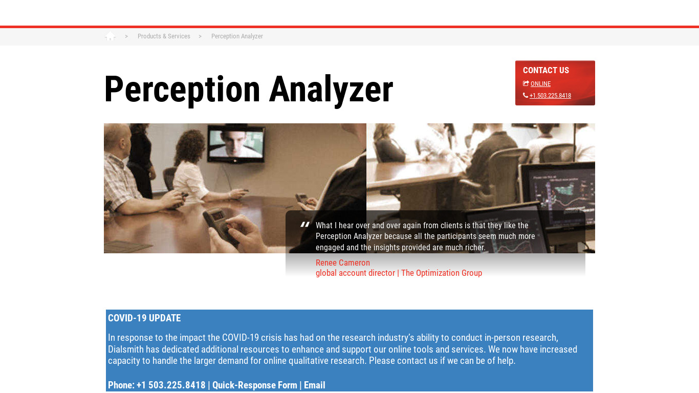 DialSmith Perception Analyzer Landing page