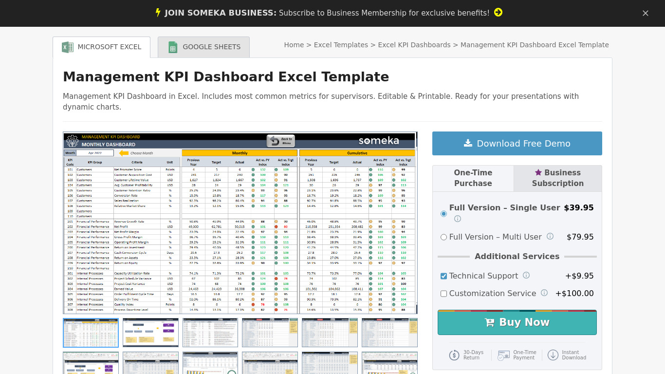 KPI Dashboard in Excel Landing page