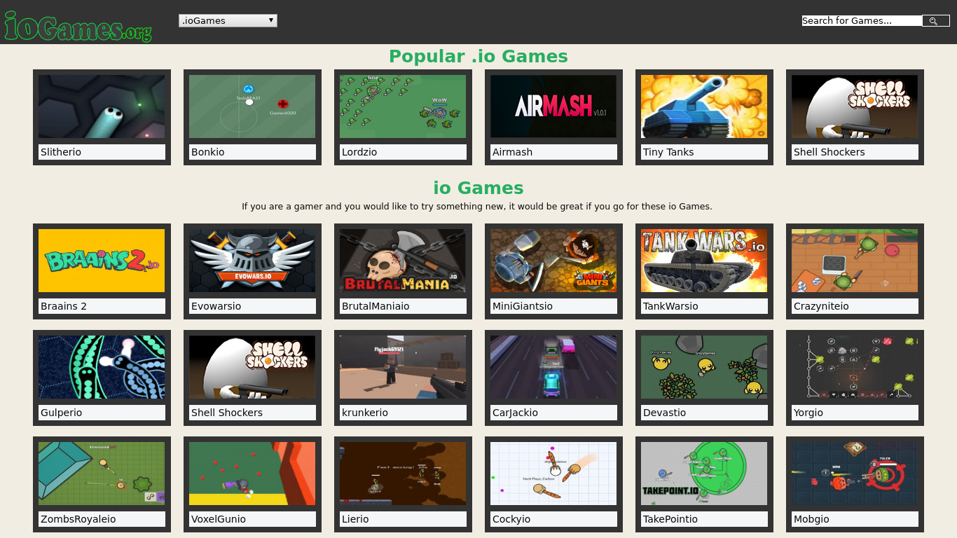 ioGames.org Landing page