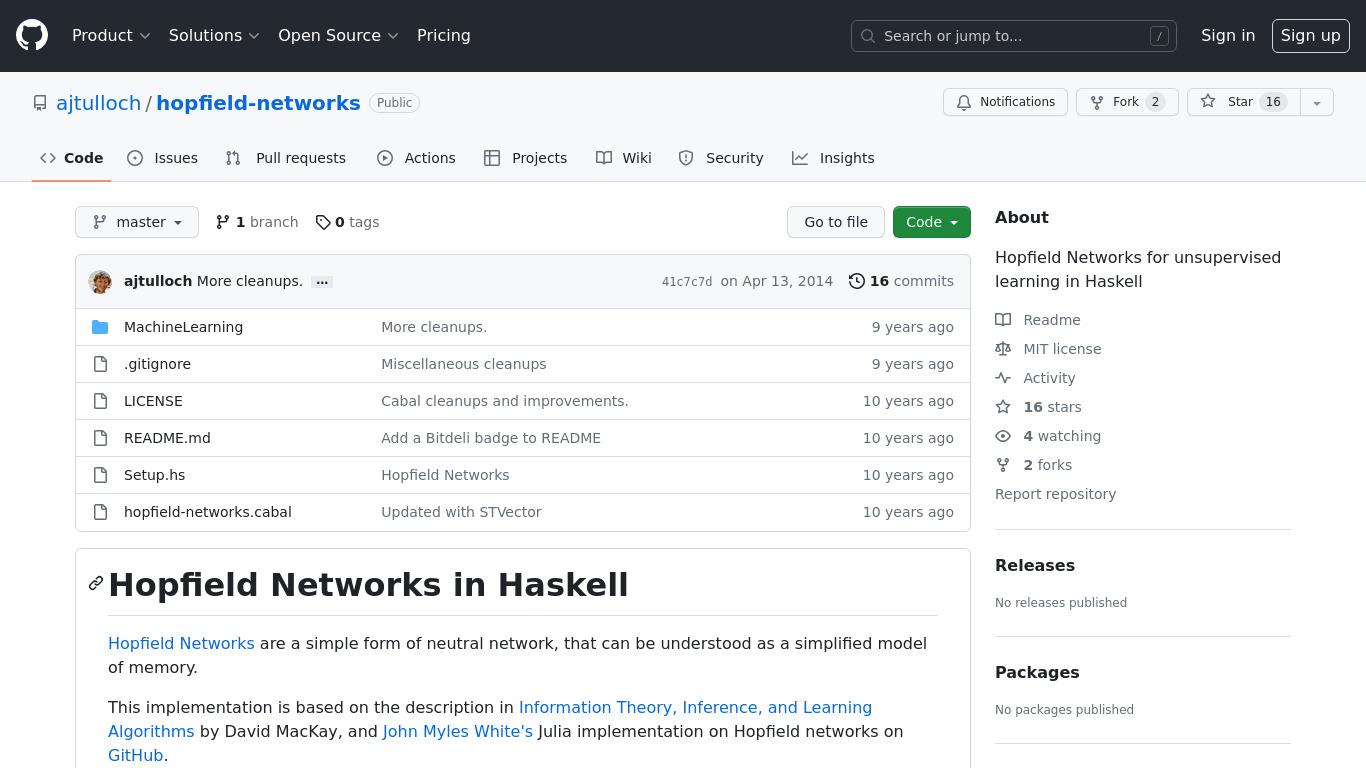 Hopfield Networks Landing page