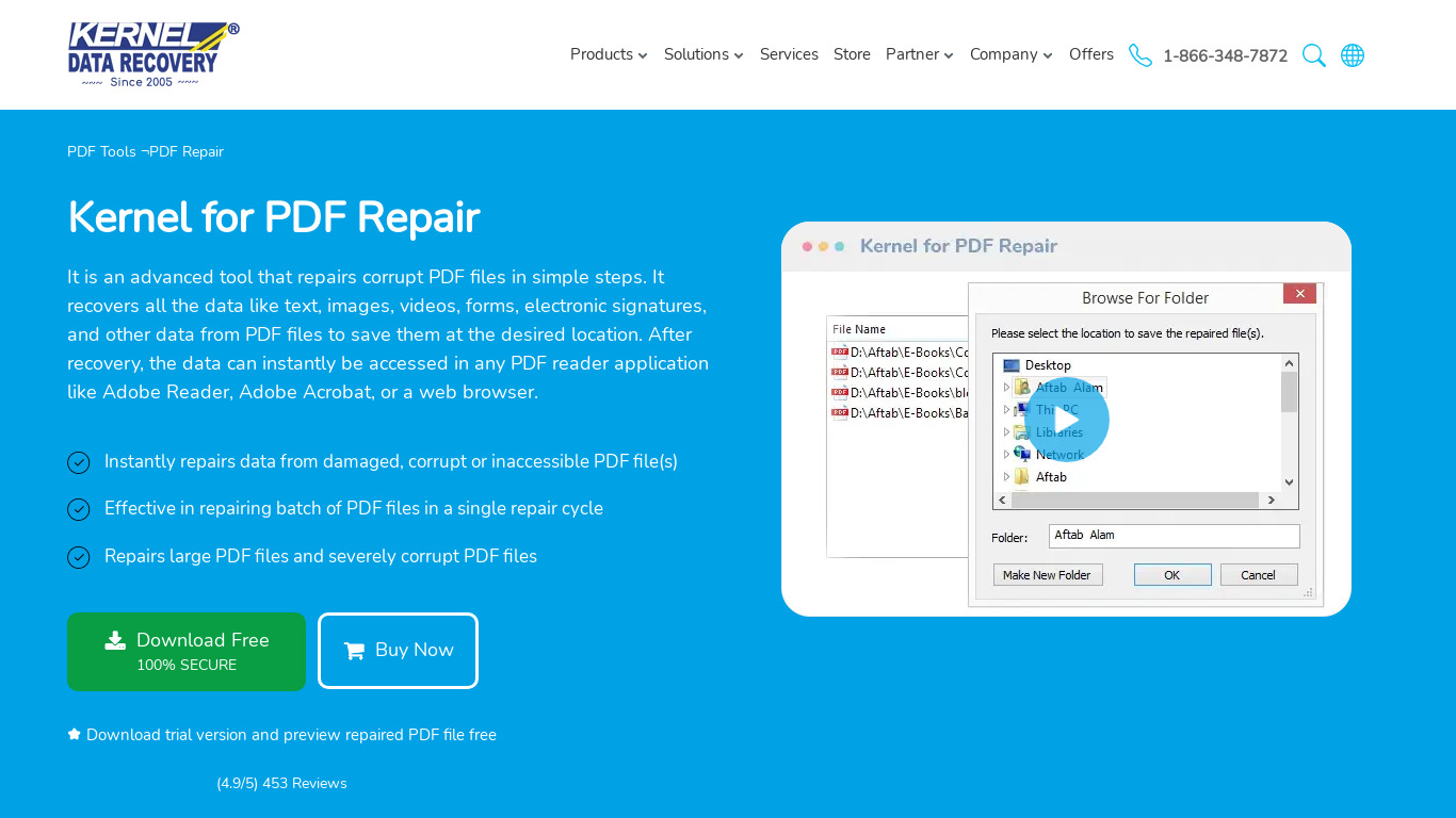 Kernel for PDF Repair Landing page