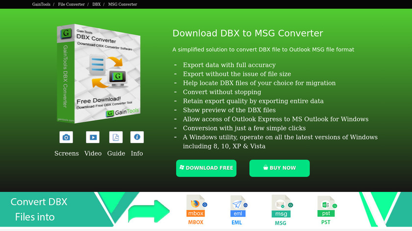 GainTools DBX to MSG Converter Landing Page