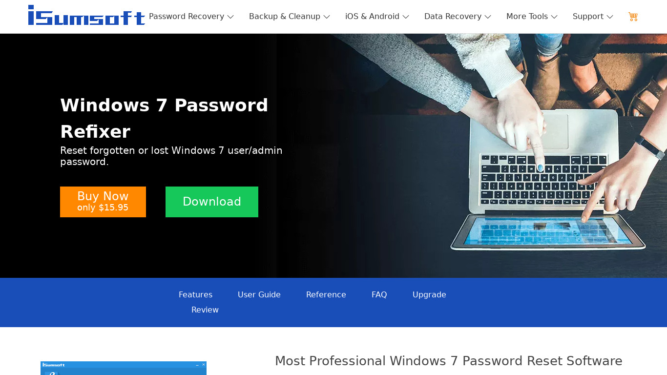 iSumsoft Windows 7 Password Refixer Landing page
