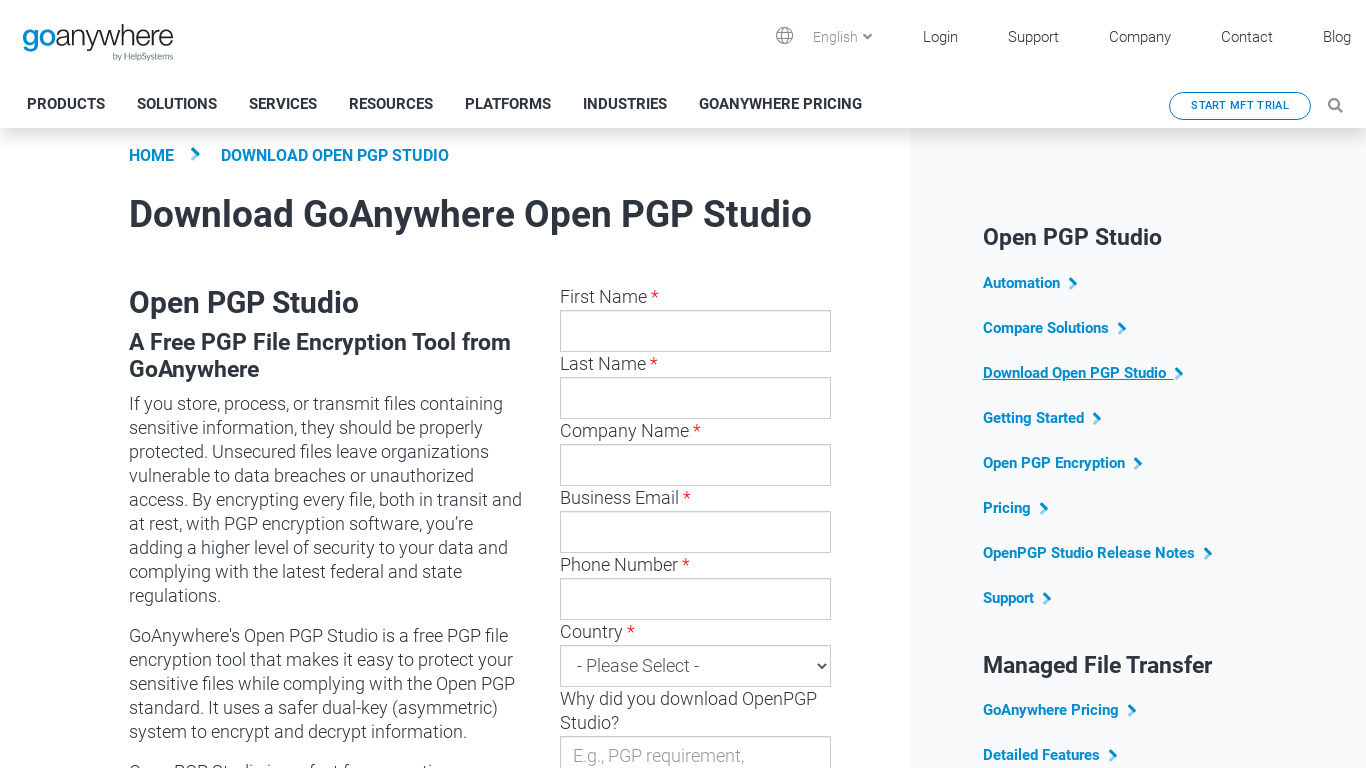 GoAnywhere OpenPGP Studio Landing page