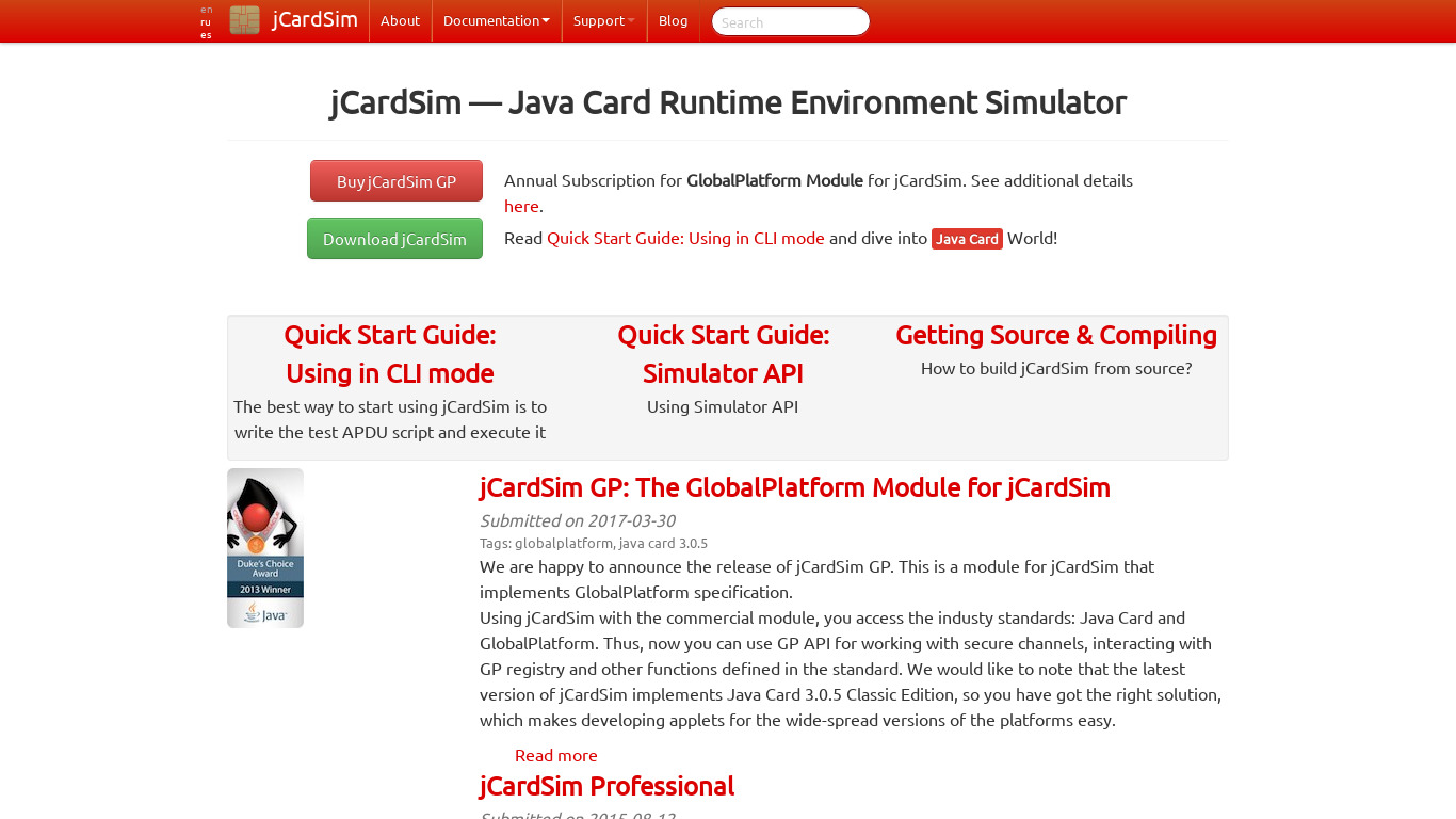 jCardSim Landing page