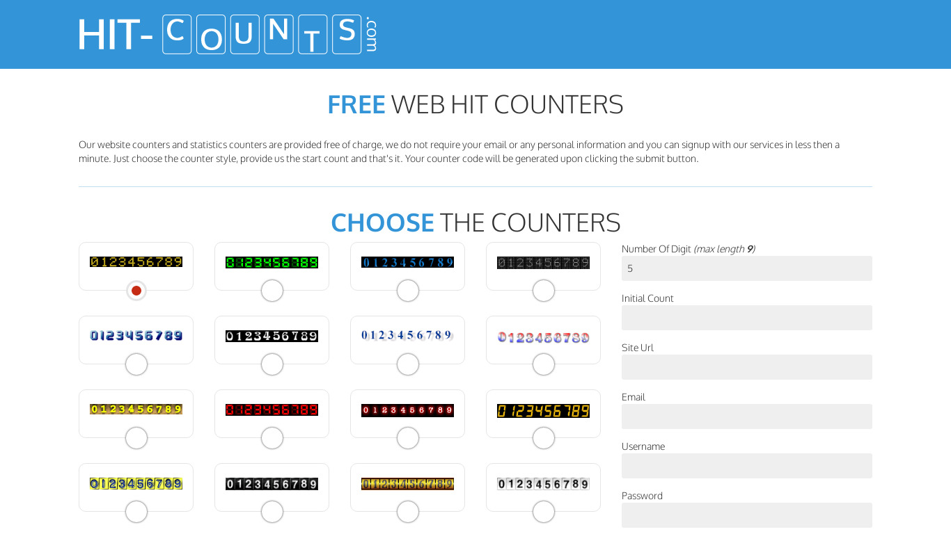 Hit-Counts Landing page