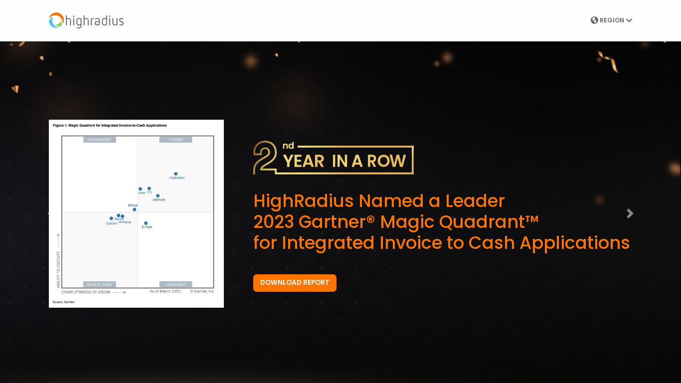 HighRadius Integrated Receivables Landing page