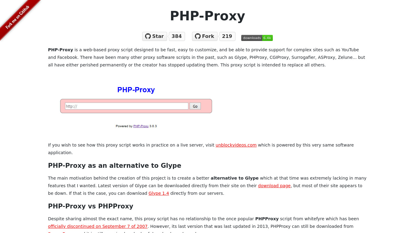 PHP-Proxy Landing page