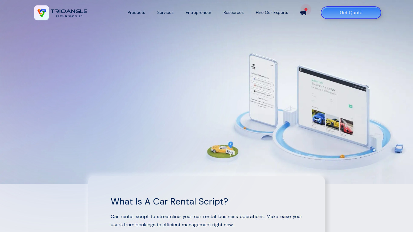 Makent Cars by Trioangle Landing page