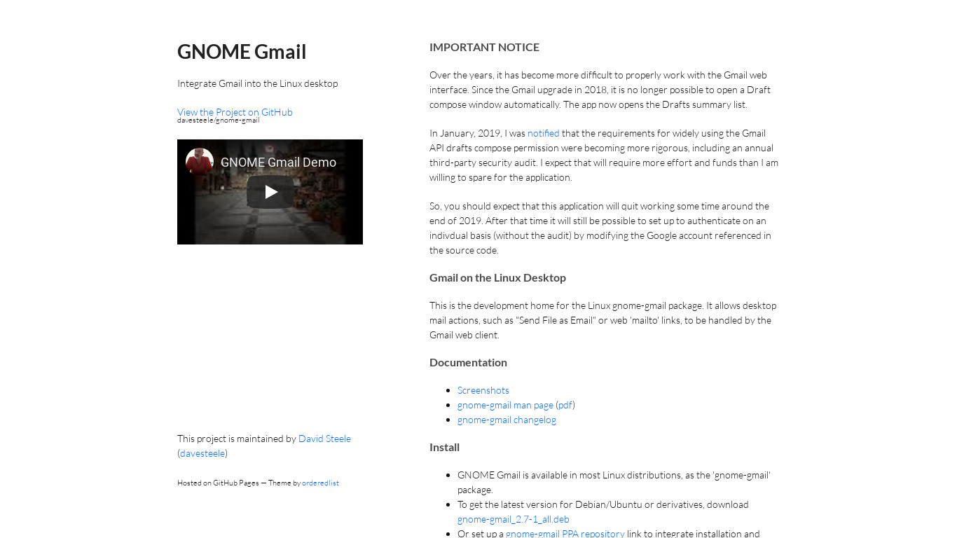 GNOME Gmail Landing page
