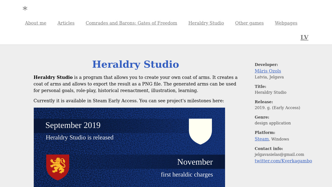 Heraldry Studio Landing page