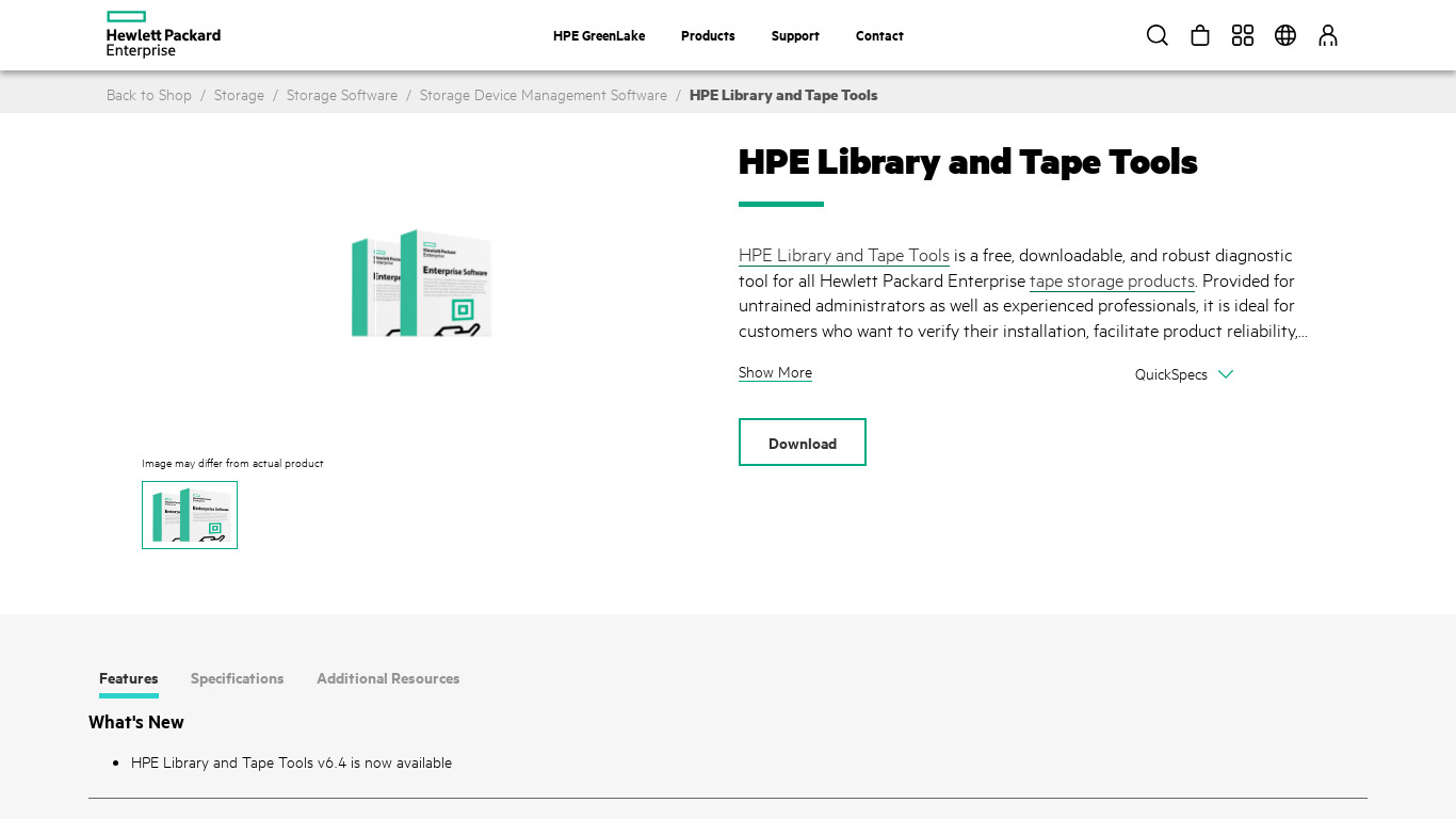 HPE Library and Tape Tools Landing page